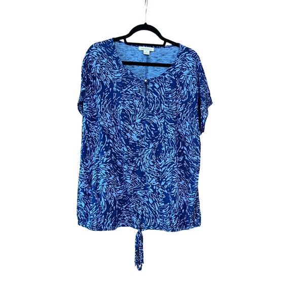 NWT Liz Claiborne Women's Drawstring Tee Blouse Short Sleeve Winter Blue Size XL - Picture 1 of 8